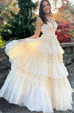 Elegant V-neck  Sleeveless Simple A-line Long Prom Dress,SW1953