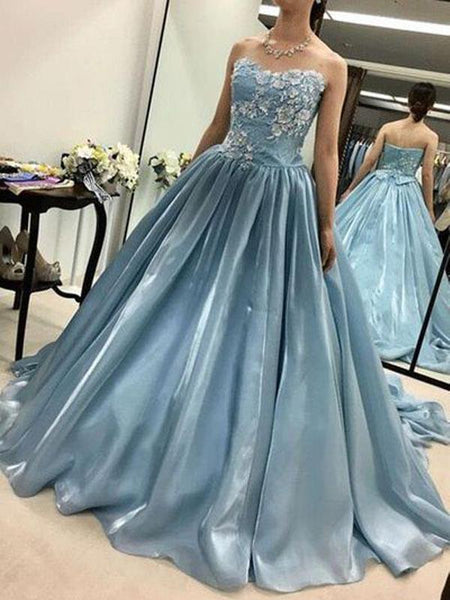 Charming Light Blue Applique Long Evening Prom Dresses, BW0607
