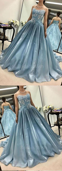 Charming Light Blue Applique Long Evening Prom Dresses, BW0607