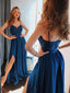 Elegant Spaghetti Strap Lace Top Side Slit Long Evening Prom Dresses, BW0604