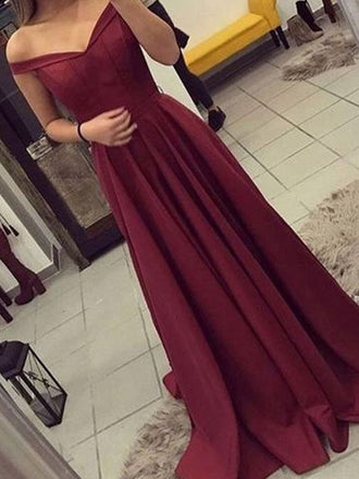 Charming Burgundy Off the Shoulder Simple Long Evening Prom Dresses, SW0063