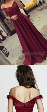 Charming Burgundy Off the Shoulder Simple Long Evening Prom Dresses, SW0063