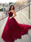 Strapless Burgundy Tulle Velvet Prom Dresses Ball Gown DPB136