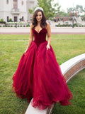 Strapless Burgundy Tulle Velvet Prom Dresses Ball Gown DPB136