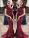 Gorgeous Burgundy One Shoulder Mermaid Long Evening Prom Dresses, SW0072