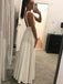 Chic White Deep V-Neck Backless Floor Length Evening Prom Dresses, SW0042