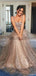 Cheap Sparkly Gold Sequin A Line Sleeveless Evening Dresses Long Prom Dresses, MD431