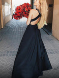 Gorgeous Black Deep V-Neck Open Back Side Slit Long Evening Prom Dresses, SW0040