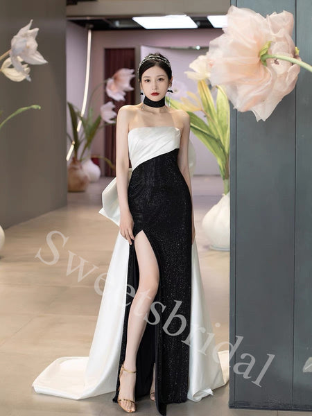 Sexy Strapless Sleeveless Side slit Sheath Long Prom Dress,SW1969