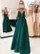 Simple Emerald Green Open Back Floor Length Evening Prom Dresses, SW0070