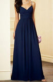 Simple Light Navy Blue Prom Dress,Spaghetti Strap Floor Length Evening Dress , MD316