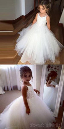 Pretty Spaghetti Strap Lace Top Tulle Hot Sale Flower Girl Dresses For Wedding Party, SW0005