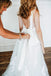 Gorgeous V Neck Open Back Lace Applique A Line Floor Length Wedding Dresses, MD423