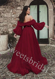 Sparkling Sweetheart Off shoulder Side slit A-line Prom Dresses,SW1933