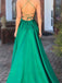 Inexpensive Green Spaghetti Strap Open Back Side Slit Floor Length Evening Prom Dresses, SW0066
