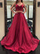 Elegant Burgundy Satin Spaghetti Strap V-Neck Sweep Train Evening Prom Dresses, SW0052