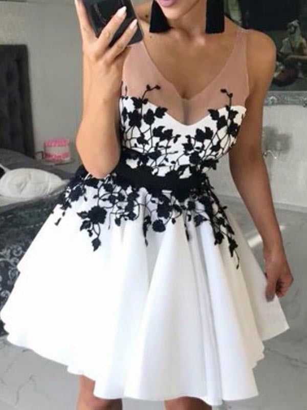 Pretty Applique Backless Sleeveless Short Homecoming Dresses, SW0019