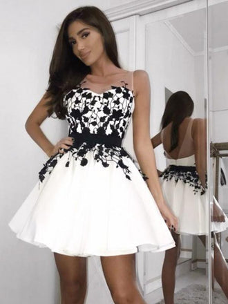 Pretty Applique Backless Sleeveless Short Homecoming Dresses, SW0019