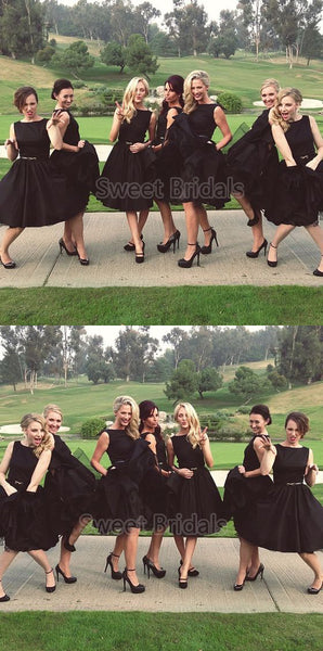 Popular Black Sleeveless Knee Length Bridesmaid Dresses , SW0016