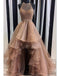 Organza with Beaded Bodice Halter High Low Prom Dress DPB131