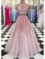Two Piece High Neck Lace Applique Tulle Long Prom Dress DPB126