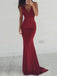 Charming Burgundy Open Back Spaghetti Strap Deep V-Neck Mermaid Evening Prom Dresses, SW0053