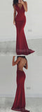 Charming Burgundy Open Back Spaghetti Strap Deep V-Neck Mermaid Evening Prom Dresses, SW0053