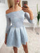 Elegant Off The Shoulder 3/4 Sleeves Lace A Line Short Homecoming Dresses, BTW241