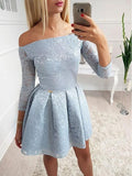 Elegant Off The Shoulder 3/4 Sleeves Lace A Line Short Homecoming Dresses, BTW241