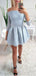 Elegant Off The Shoulder 3/4 Sleeves Lace A Line Short Homecoming Dresses, BTW241