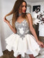 Gorgeous Round Neck Lace Applique Satin A Line Short Homecoming Dress, BTW262