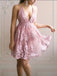 Elegant Dusty Rose V Neck Lace A Line Short Homecoming Dresses, BTW273