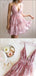 Elegant Dusty Rose V Neck Lace A Line Short Homecoming Dresses, BTW273