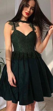 Fashion Lace Top Spaghetti Strap A Line Short Homecoming Dress, BTW251