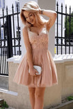 Elegant Dusty Pink Lace Applique Tulle A Line Short Homecoming Dresses, BTW277