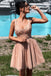 Elegant Dusty Pink Lace Applique Tulle A Line Short Homecoming Dresses, BTW277