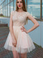 Charming Cap Sleeves Lace Top Tulle A Line Short Homecoming Dress, BTW283