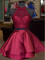 Gorgeous Burgundy Lace Top Satin A Line Short Homecoming Dress, BTW232
