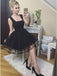 Black Square Neckline Sleeveless Tulle A Line Short Homecoming Dresses, BTW293