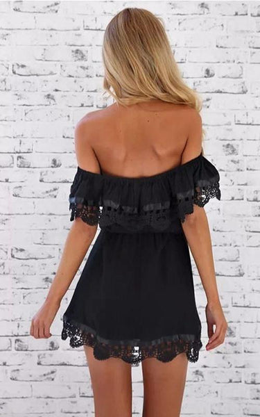 Sexy Off The Shoulder Black Lace Short Homecoming Dress, BTW254