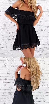 Sexy Off The Shoulder Black Lace Short Homecoming Dress, BTW254
