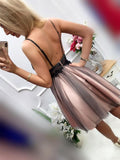 Pretty Deep V Neck Lace Top Tulle A Line Short Homecoming Dress, BTW255
