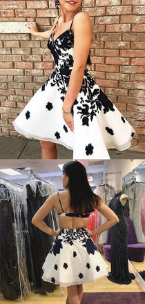 Simple Spaghetti Strap Backless A Line Short Homecoming Dress, BTW256