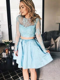 Elegant Two Pieces Long Sleeves Satin A Line Short Homecoming Dress, BTW257