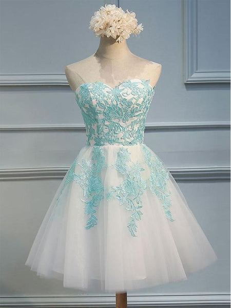 Affordable Sweetheart Lace Applique A Line Short Homecoming Dress, BTW237