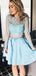 Elegant Two Pieces Long Sleeves Satin A Line Short Homecoming Dress, BTW257