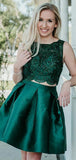 Two Pieces Round Neck Lace A Line With Rhinestone Short Homecoming Dress, BTW258