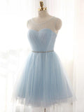 Pretty Light Blue Round Neck Tulle A Line Short Homecoming Dress, BTW259