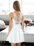 Simple White Lace Round Neck A Line Short Homecoming Dress, BTW239