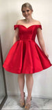 Simple Off Shoulder Red A Line Lace Up Short Homecoming Dress, BTW157
